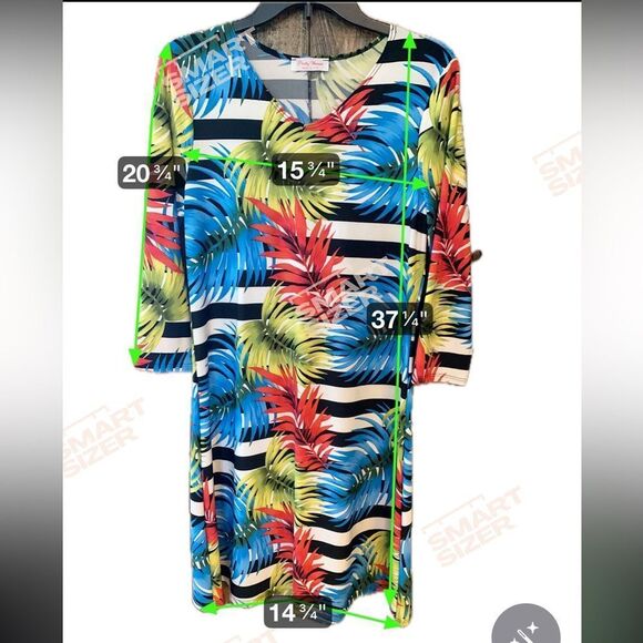 Pretty Woman Sz M Tropical Print Summer Vacation Lunch Wash Wear Dress - Picture 5 of 6